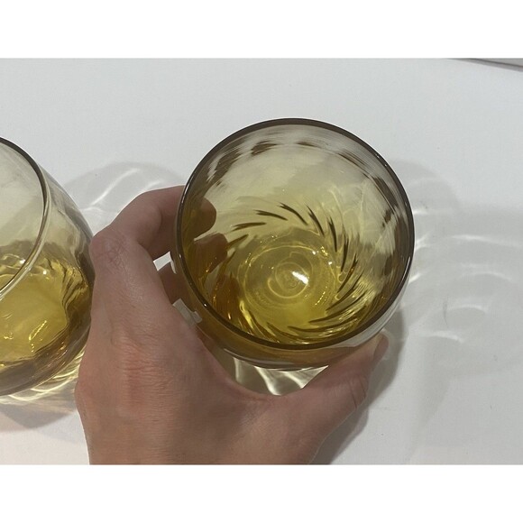 Set Of 2 Vintage Libbey Amber Swirl Optic Roly Poly Tumbler Glasses Retired 8oz - Picture 3 of 5